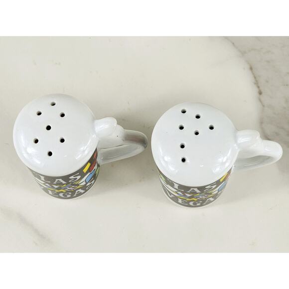 Salt & Pepper Shakers Las Vegas Souvenir 80s Porcelain 2 1/4" Cards Dice Design - Picture 9 of 12